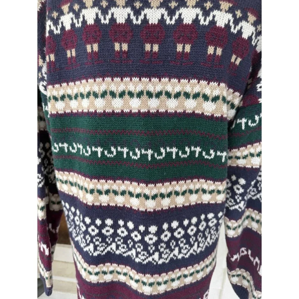 Vintage 80s Cotton Ramie Pull Over Sweater Novelty People Womens Small - Picture 5 of 12